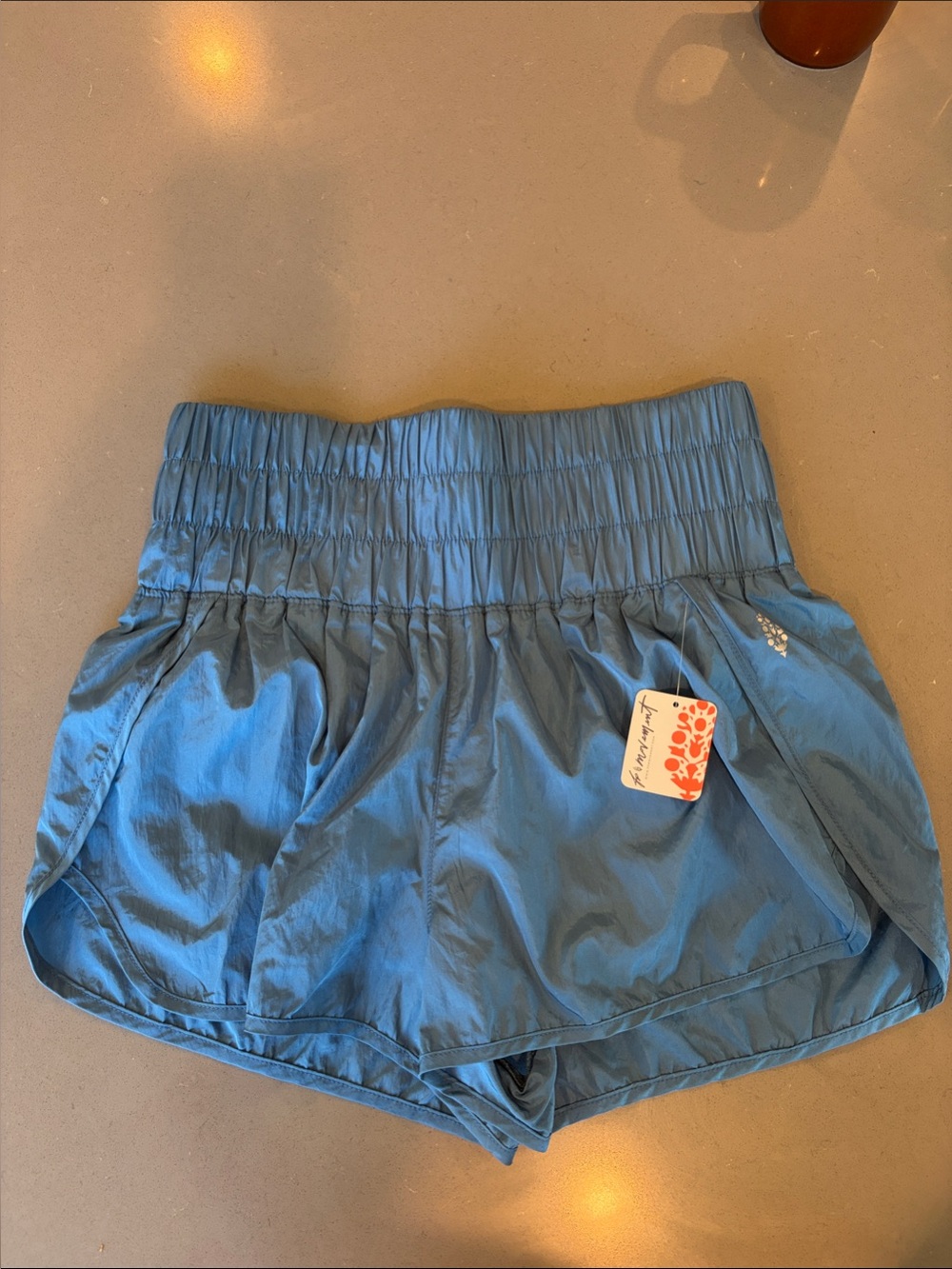 FP Movement by Free People Blue Smocked-Waist Athletic Shorts